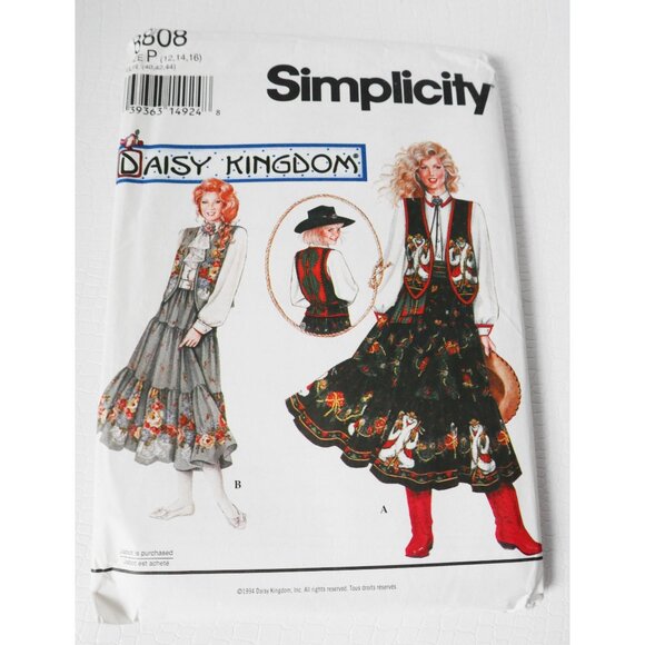 Vintage Simplicity Sewing Pattern 8808 - 1994 Daisy Kingdom Western Skirt Vest - Picture 1 of 3
